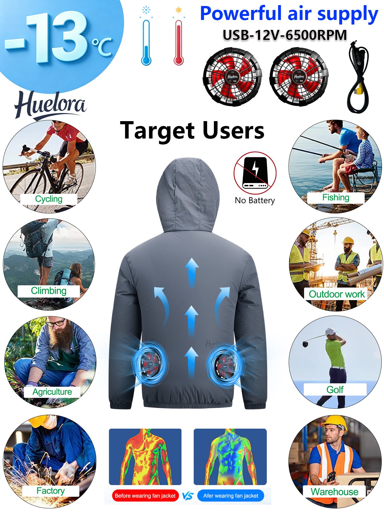 Men's Hooded USB Cooling Jacke - Fishing Hoodie 评论和价格