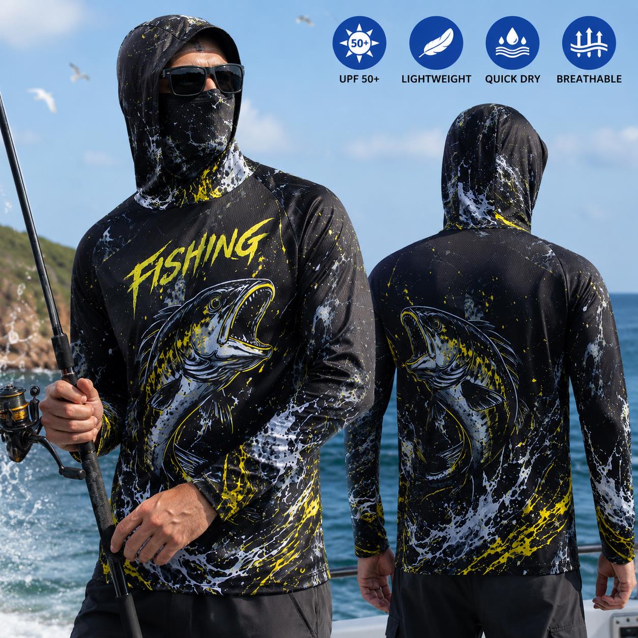 Men's Hooded Fishing Shirt UPF - Fishing Hoodie 评论和价格
