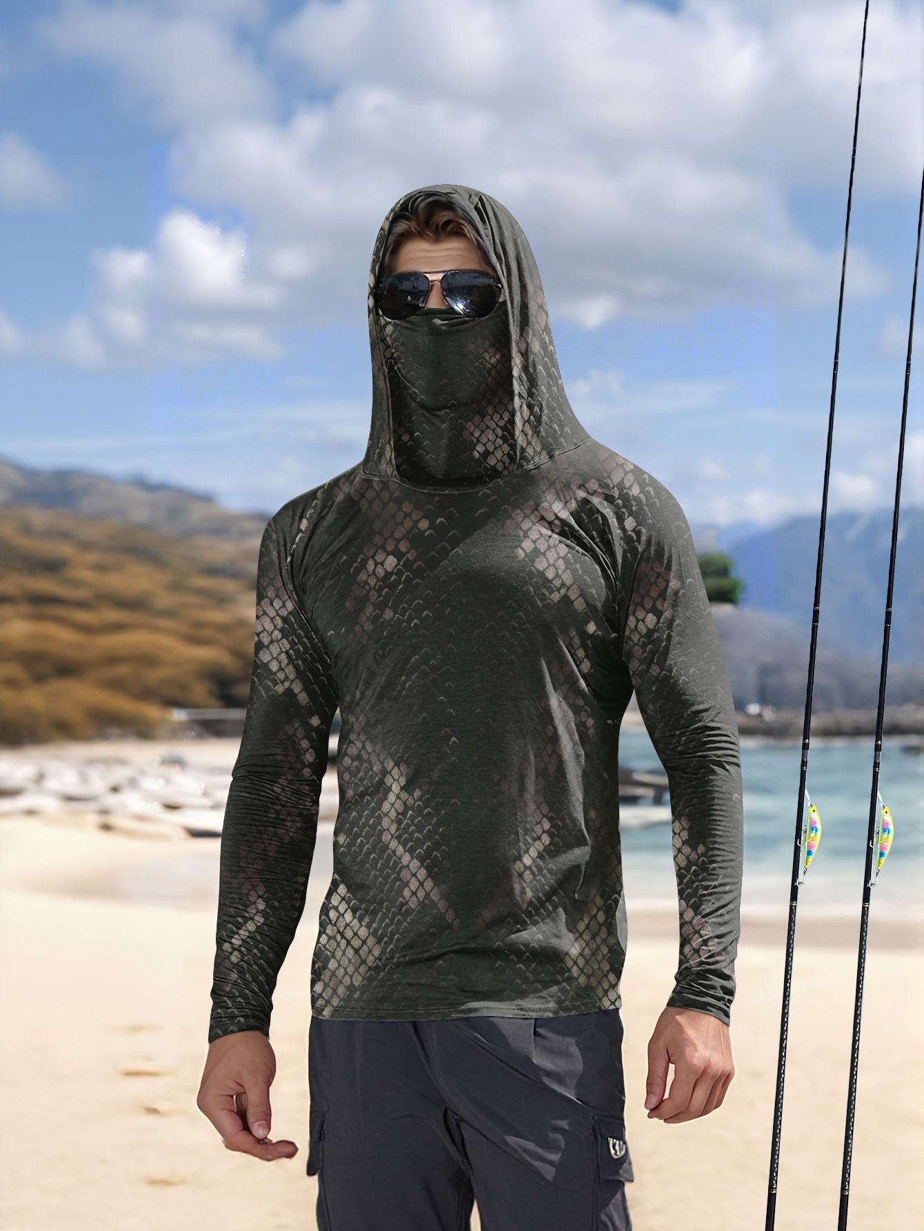 Men's Fishing Hooded Long-Slee - Fishing Shirt Uv Protection 评论和价格